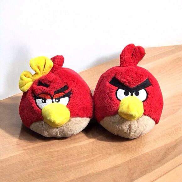 Angry Birds Female Red Bird with Bow And Angry Birds Male 5 Inch Plushes - Picture 1 of 13